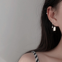 Conjoined double earrings 925 sterling silver short English tag ear buckle female Korean version trendy earrings earrings