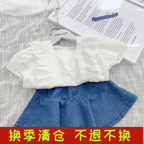 Girls shirt 2021 summer new childrens clothing Children Baby Korean version of foreign style lace collar childrens short sleeve shirt