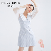(Mall same section) Sugar spring new temperament web yarn splicing long sleeves Flap Lace Embroidered Dress Woman
