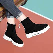 Black high-top shoes womens shoes autumn 2021 New Wild middle-aged mother Sports Leisure thick-soled elastic socks shoes