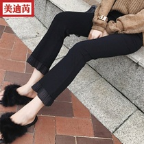 Black micro-cough trousers womens ankle-length pants autumn 2019 stitching chiffon high waist leggings student wind Spring