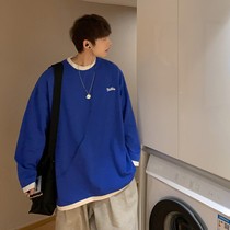 Fake two-piece long-sleeved t-shirt mens trendy all-match high street ins tide brand loose spring and autumn bottoming shirt sweater Li Ning flag