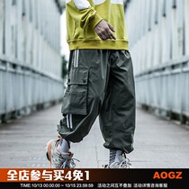 Guochao overalls mens fashion brand autumn and winter sports pants casual wide leg pants loose multi-pocket drawstring pants