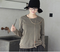 One old original autumn original hemp color silk cotton strong twist yarn semi-transparent jacquard craft loose jumper 1221-1