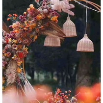 Wedding props Mori series Bamboo Weaving Vine Art Wine Glass Lantern Outdoor Wedding Arrangement Shop Window Ceiling Decoration Vines Chandelia