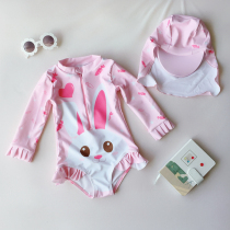 Korean Version Children Swimsuit Summer Conjoined Small Rabbit Long Sleeve Sunscreen Baby Cute Young Princess Girl Swimsuit