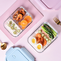 Fresh-keeping box microwave oven heating lunch box special bowl student office worker glass partition with lid fruit box bento box