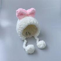 Winter ear protection baby plush hat Handmade baby hat 0-3 months old bow girls thickened warm hat
