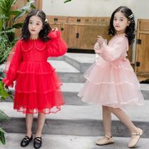 girls' dress spring autumn girls' fluffy lace cake dress princess dress fairy