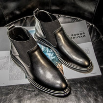 Chelsea boots male leather English wind autumn and winter plus velvet boots trendy shoes Brock shoes locomotive high-top Martin boots