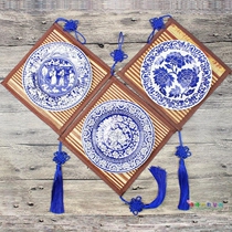 Kindergarten classroom corridor ring creation decoration material Chinese style retro blue and white porcelain paper plate edging decoration bamboo hanging