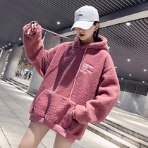 Wool lamb coat large size casual Korean version loose lambskin 2021 new autumn and winter sweater thickened with velvet