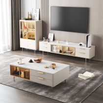 Light extravagant small family type bedroom rock plate TV cabinet tea table combination minimalist modern solid wood new living room TV cabinet