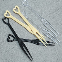 Food grade independent packaging fork plastic fruit lottery two teeth fruit fork love fork dessert cake fork