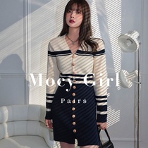 sandro asw French V-collar knitting dress girl 2022 Spring fragrant temperament colours high waist buttock skirt