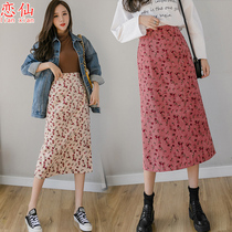 Retro Crumbre Skirt Woman 2021 Spring new lamp Core suede midbody dress with long section High waist open fork bag arm one step skirt