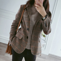 Short coat women 2021 new autumn and winter small plaid wool wool twine casual temperament small suit jacket