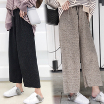 Spring dress 2021 New woolen pants women suitable for thigh Root thick thin wide leg pants Haren pants nine-point base