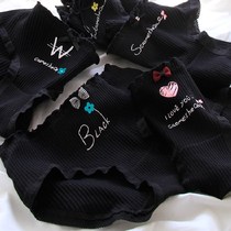 5-pack breathable mid-waist cotton crotch womens wooden ear edge thread girl birth triangle shorts bag hip black panties for women