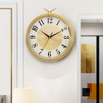 Minimalist fashion Decorative Clocks Home Light Lavish Brass Hanging Clock Living Room Clock Hanging Wall Modern Net Red Muted Hanging Watch