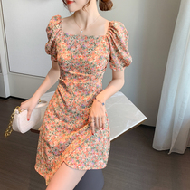 Little flower dress female summer 2021 new summer French square collar Hepburn dress sweet temperament