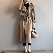 Korean black windbreaker womens long British style autumn thin loose Korean version of the hanging over the knee coat coat tide