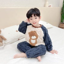 Boys flannel pajamas autumn and winter collar of children thickening coral velvet split boy baby winter home clothing