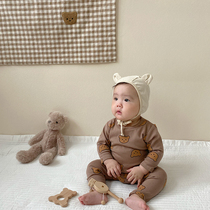 Childrens clothing baby underwear set autumn and winter mens baby pajamas home clothing two-piece womens belly warm base set