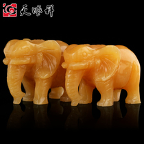 Rice Yellow Jade Stone Carved Elephant Absorbent Rolls Nasal Elephant Tombs Bone Ash Casket Front With Burial Pendulum Small Stone Elephant Giri