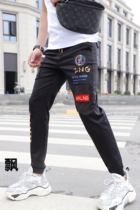 Spring new trendy brand letter printing embroidered sports casual pants mens trend slim small feet net red trousers trousers