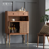 Plain wood for Nordic side cabinet light extravagant solid wood tea water storage wine cabinet Japanese style living room Black walnuts modern minimalist