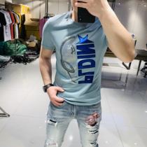 Mens 2020 Summer new personality trend slim net red handsome European and American loose casual hot drill short sleeve t-shirt