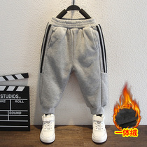 Boys plus velvet pants winter Korean gray one-piece velvet pants handsome sports pants thick winter childrens clothing