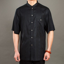 Baifulong high-grade mens collar shirt summer short sleeve Chinese style dad large size mens collar shirt