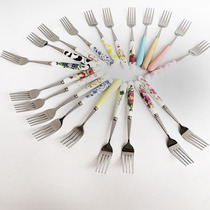(5 pieces) ceramic stainless steel Middle fork fork tableware pie fork tableware pie fork five sets creative flowers
