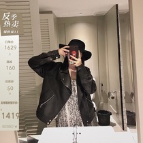 CC fur motorcycle style suit collar imported sheep leather leather jacket womens spring new Korean version leather jacket short