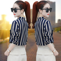 Long sleeve striped chiffon shirt women's spring 2022 new Korean version of loose slim interior casual bottoming shirt autumn