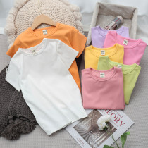 Children short sleeve T-shirt baby solid color round neck 2021 summer new girls foreign style Joker half sleeve shirt Cotton
