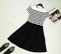Q-dress knitted dress short sleeve four-pin sweater skirt large size loose over the knee long thick bottom dress