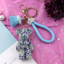  High-end diamond-encrusted bear keychain female net celebrity cute creative ins bear car key pendant bag pendant