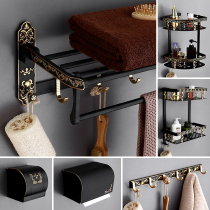 American black bath towel rack pendant package Bathroom bathroom thickened towel rack Space aluminum bathroom hardware set