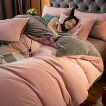 Milk Suede Four Pieces Winter Coral Suede Thickened Double Face Flannel Quilt Cover Bed Linen Bed Hat High-end Bed Bedding
