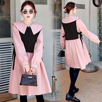 Pregnant Woman Autumn Dress Dress Dress Foreign Air Mesh Red Suit Fashion Surrogacy Woman Dress Fall Spring Autumn style Skirt Long Sleeve Blouse