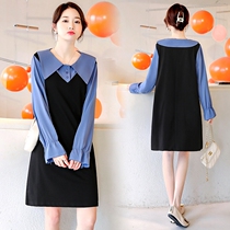 Pregnant womens autumn clothing dress with dress spring and autumn in long style suit fall skirt fake two sets 2021 new loose blouses