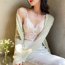 Sexy Beauty Back Underwear Woman Pure Desire Thin Strap Bra Integrated Vest Big Chest Exalted Lace U Type Ruby Back