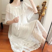 Night dress womens summer short sleeve Korean white mesh lace Cute spring and autumn bat sleeve loose student large size pajamas