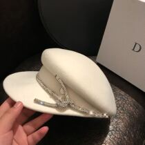 Net red socialite wind Zhang Qixian with white pure wool cap female fashion navy cap beret tide cap