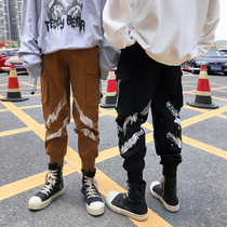 Mr Guochao ins super fire tide brand overalls mens Korean version loose trend leggings couple hiphop pants