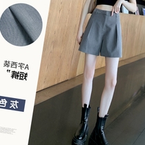  Gray suit shorts womens summer sports thin section 2021 new loose high waist a-line casual wide leg hot pants