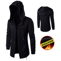 Mn windbreaker long cloak wizard cloak thick hoodied coat